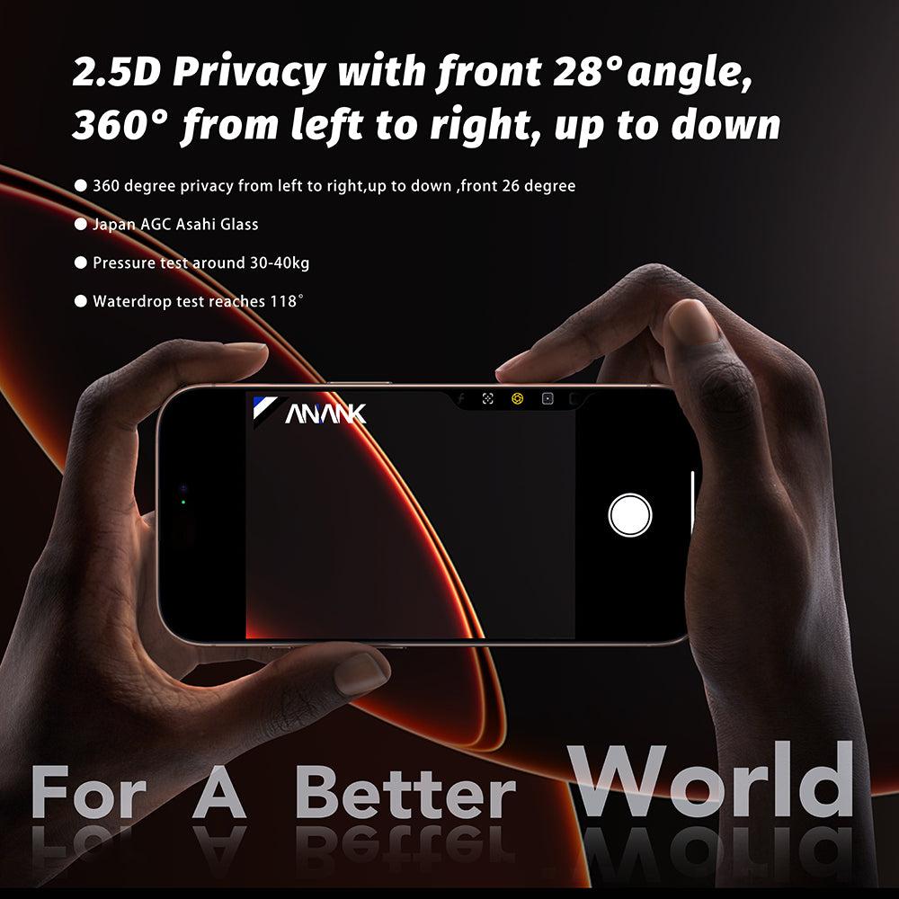 Pellicola Protettiva Schermo Privacy Anank 5X Rinforzata 360 per Apple iPhone 17 Pro Max, Vetro Temperato, Full Glue, 2.5D