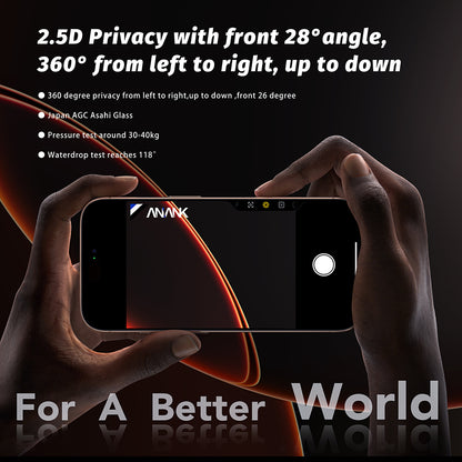 Pellicola Protettiva Schermo Privacy Anank 5X Rinforzata 360 per Apple iPhone 17 Pro Max, Vetro Temperato, Full Glue, 2.5D