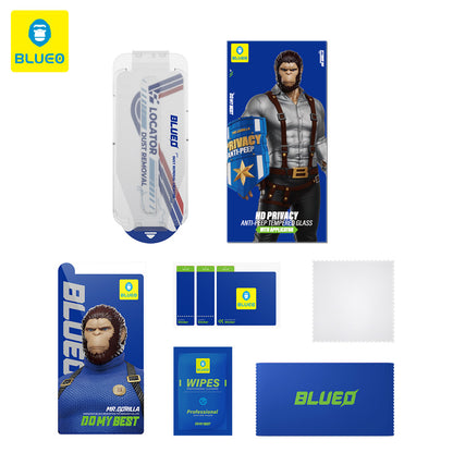 Pellicola Protettiva Schermo Privacy Blueo Anti-Peep Applicator Pro per Apple iPhone 16 / 15, Vetro Temperato, Colla Completa