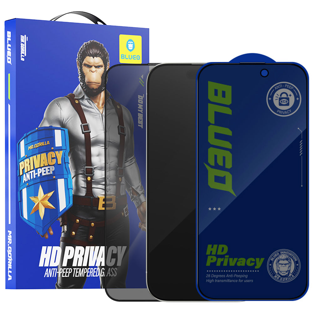 Pellicola protettiva per schermo Privacy Blueo Anti-Peep per Apple iPhone 15 Pro Max, Vetro Temperato, Full Glue