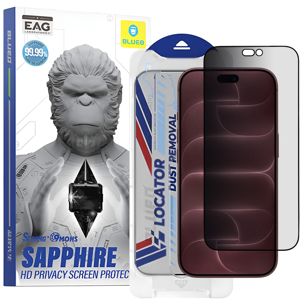 Pellicola protettiva Privacy Blueo Premium Sapphire Applicator per Apple iPhone 18 Pro Max, vetro temperato, adesivo integrale