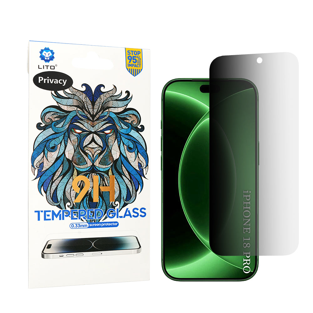 Pellicola protettiva per schermo Privacy Lito Classic per Apple iPhone 18 Pro, Vetro temperato, Full Glue, 2.5D