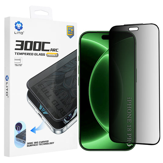 Pellicola protettiva per schermo Privacy Lito D+ Max 300C per Apple iPhone 18 Pro, Vetro temperato, Full Glue