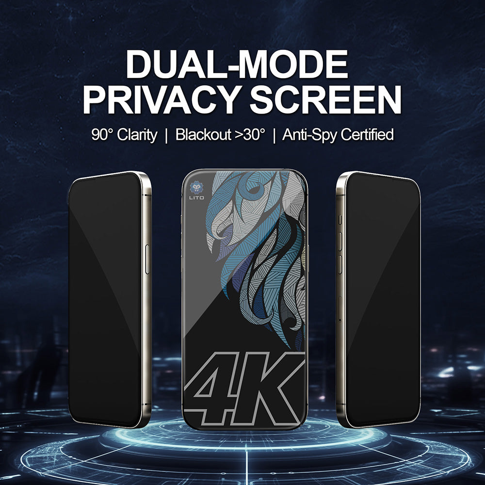 Pellicola Protettiva Schermo Privacy Lito D+ Max 4K per Apple iPhone 17 / 16 Pro, Vetro Temperato, Full Glue