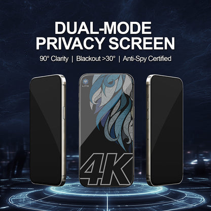 Pellicola Protettiva Schermo Privacy Lito D+ Max 4K per Apple iPhone 17 / 16 Pro, Vetro Temperato, Full Glue