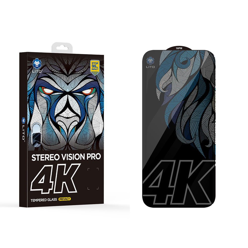 Pellicola Protettiva Schermo Privacy Lito D+ Max 4K per Apple iPhone 17 / 16 Pro, Vetro Temperato, Full Glue