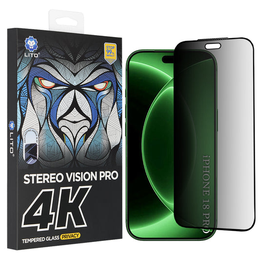 Pellicola protettiva per schermo Privacy Lito D+ Max 4K per Apple iPhone 18 Pro, Vetro temperato, Colla completa