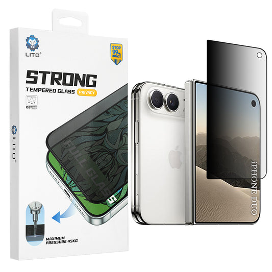 Pellicola protettiva per schermo esterno Privacy Lito D+ Max Strong per Apple iPhone Duo, vetro temperato, Full Glue