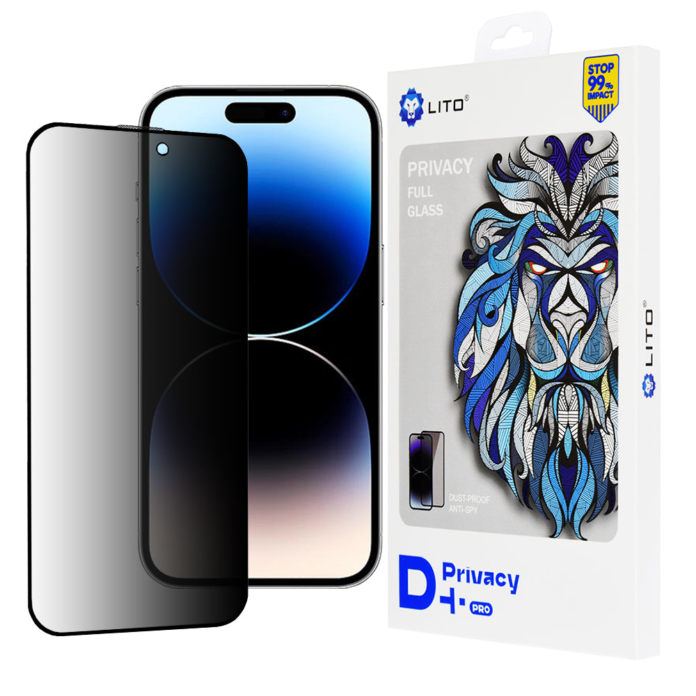 Pellicola protettiva per schermo Privacy Lito D+ Pro per Apple iPhone 14 Pro, Vetro temperato, Full Glue