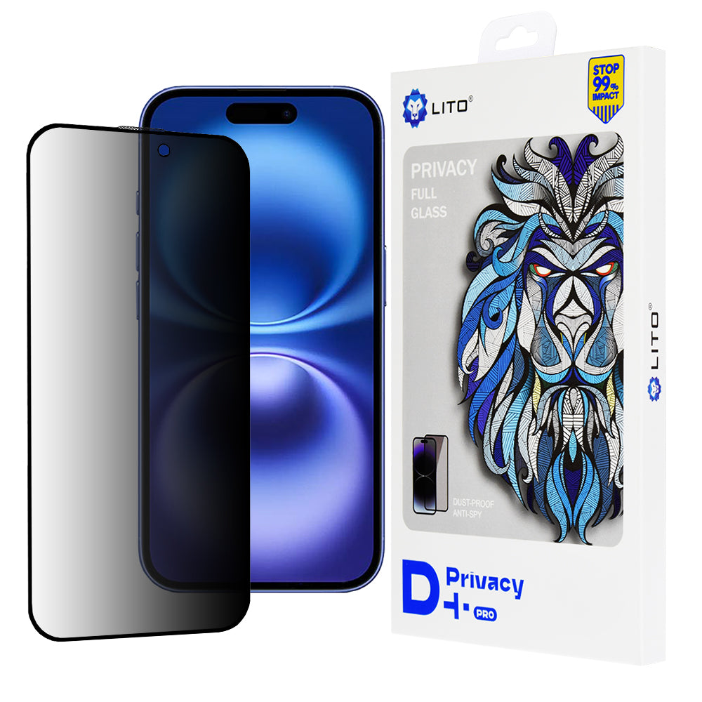 Pellicola protettiva per schermo Privacy Lito D+ Pro per Apple iPhone 16, Vetro temperato, Full Glue