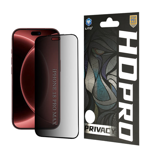 Pellicola protettiva per schermo Privacy Lito HD Pro per Apple iPhone 18 Pro Max, Vetro temperato, Full Glue