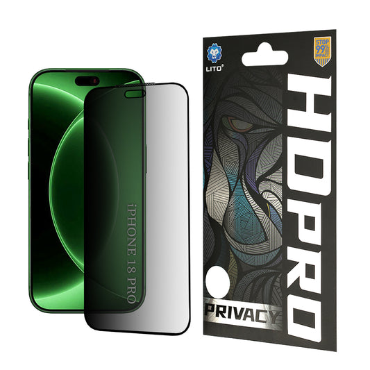 Pellicola protettiva per schermo Privacy Lito HD Pro per Apple iPhone 18 Pro, Vetro temperato, Full Glue
