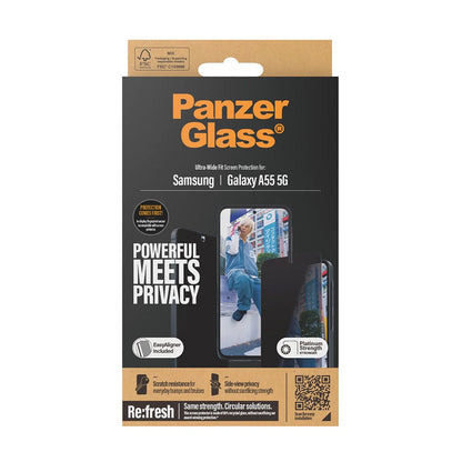Pellicola Protettiva Schermo Privacy PanzerGlass Ultra-Wide Fit per Samsung Galaxy A55 5G A556, Vetro Temperato, Full Glue