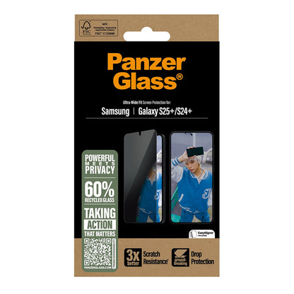 Pellicola Protettiva Schermo Privacy PanzerGlass Ultra-Wide Fit per Samsung Galaxy S25+ S936 / S24+ S926, Vetro Temperato, Full Glue