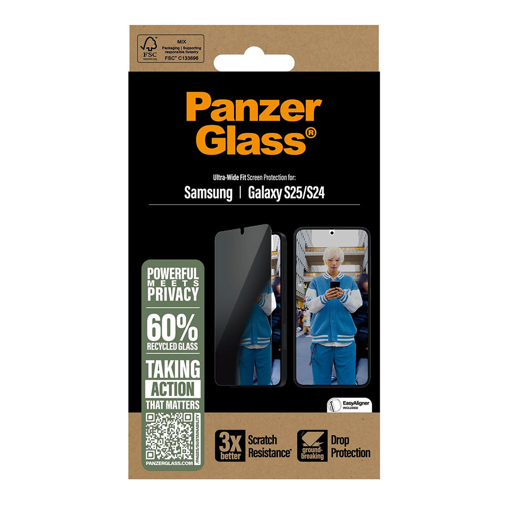 Pellicola Protettiva Schermo Privacy PanzerGlass Ultra-Wide Fit per Samsung Galaxy S25 S931 / S24 S921, Vetro Temperato, Full Glue