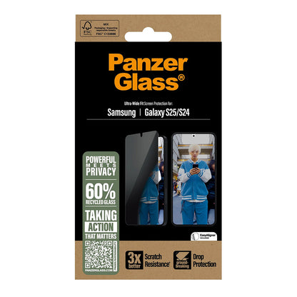 Pellicola Protettiva Schermo Privacy PanzerGlass Ultra-Wide Fit per Samsung Galaxy S25 S931 / S24 S921, Vetro Temperato, Full Glue