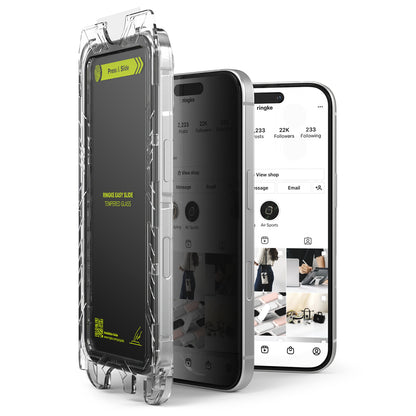 Pellicola Protettiva Schermo Privacy Ringke Easy Slide per Apple iPhone 16 Plus / 15 Plus, Vetro Temperato, Full Glue, Set 2 pezzi