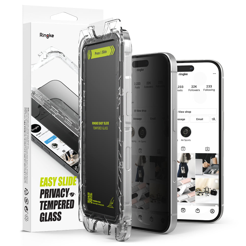 Pellicola Protettiva Schermo Privacy Ringke Easy Slide per Apple iPhone 16 Plus / 15 Plus, Vetro Temperato, Full Glue, Set 2 pezzi