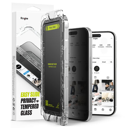Pellicola Protettiva Schermo Privacy Ringke Easy Slide per Apple iPhone 16 Plus / 15 Plus, Vetro Temperato, Full Glue, Set 2 pezzi