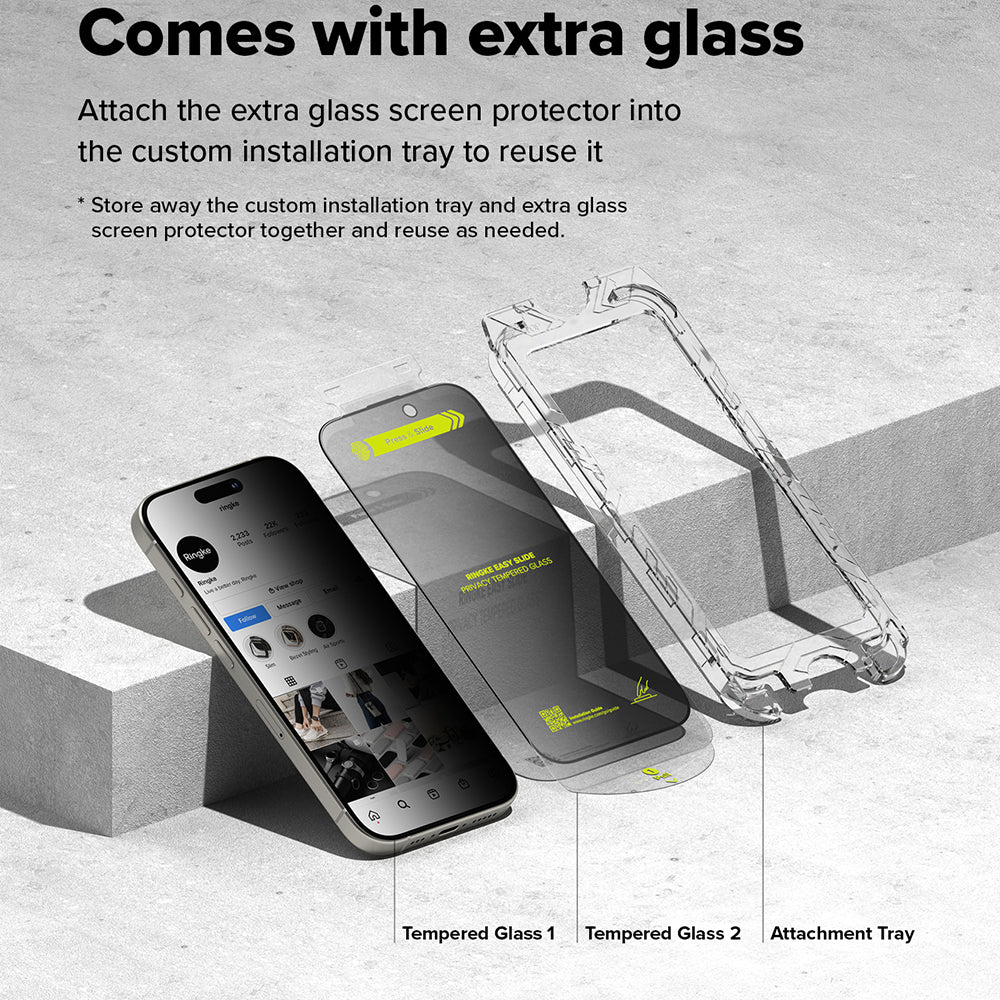 Pellicola Protettiva Schermo Privacy Ringke Easy Slide per Apple iPhone 16 Plus / 15 Plus, Vetro Temperato, Full Glue, Set 2 pezzi