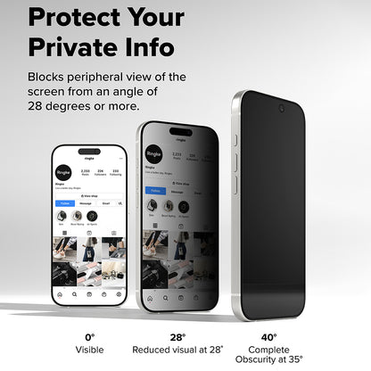 Pellicola protettiva per schermo Privacy Ringke Easy Slide per Apple iPhone 17 Air, Vetro temperato, Colla completa, Set da 2 pezzi