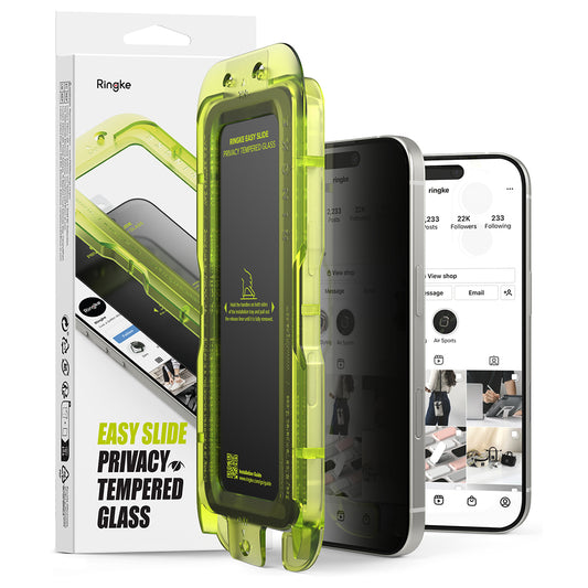 Pellicola protettiva per schermo Privacy Ringke Easy Slide per Apple iPhone 17 Pro, Vetro temperato, Colla completa, Set da 2 pezzi
