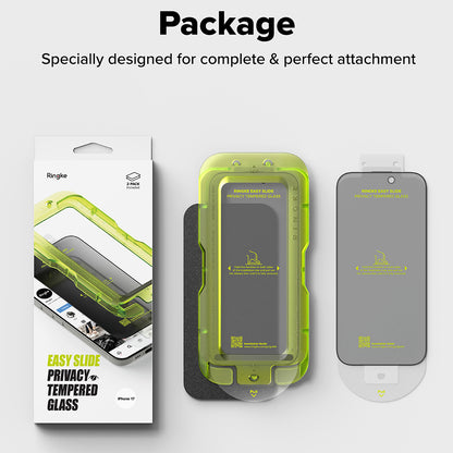 Pellicola protettiva per schermo Privacy Ringke Easy Slide per Apple iPhone 17 Pro, Vetro temperato, Colla completa, Set da 2 pezzi