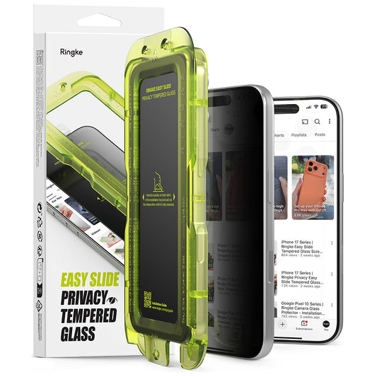 Pellicola protettiva per schermo Privacy Ringke Easy Slide per Apple iPhone 18 Pro, Vetro temperato, Colla completa, Set da 2 pezzi