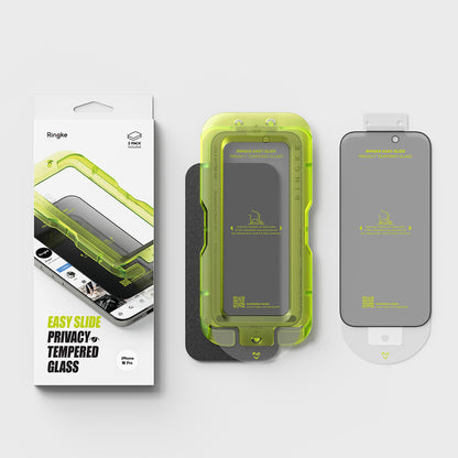 Pellicola protettiva per schermo Privacy Ringke Easy Slide per Apple iPhone 18 Pro, Vetro temperato, Colla completa, Set da 2 pezzi