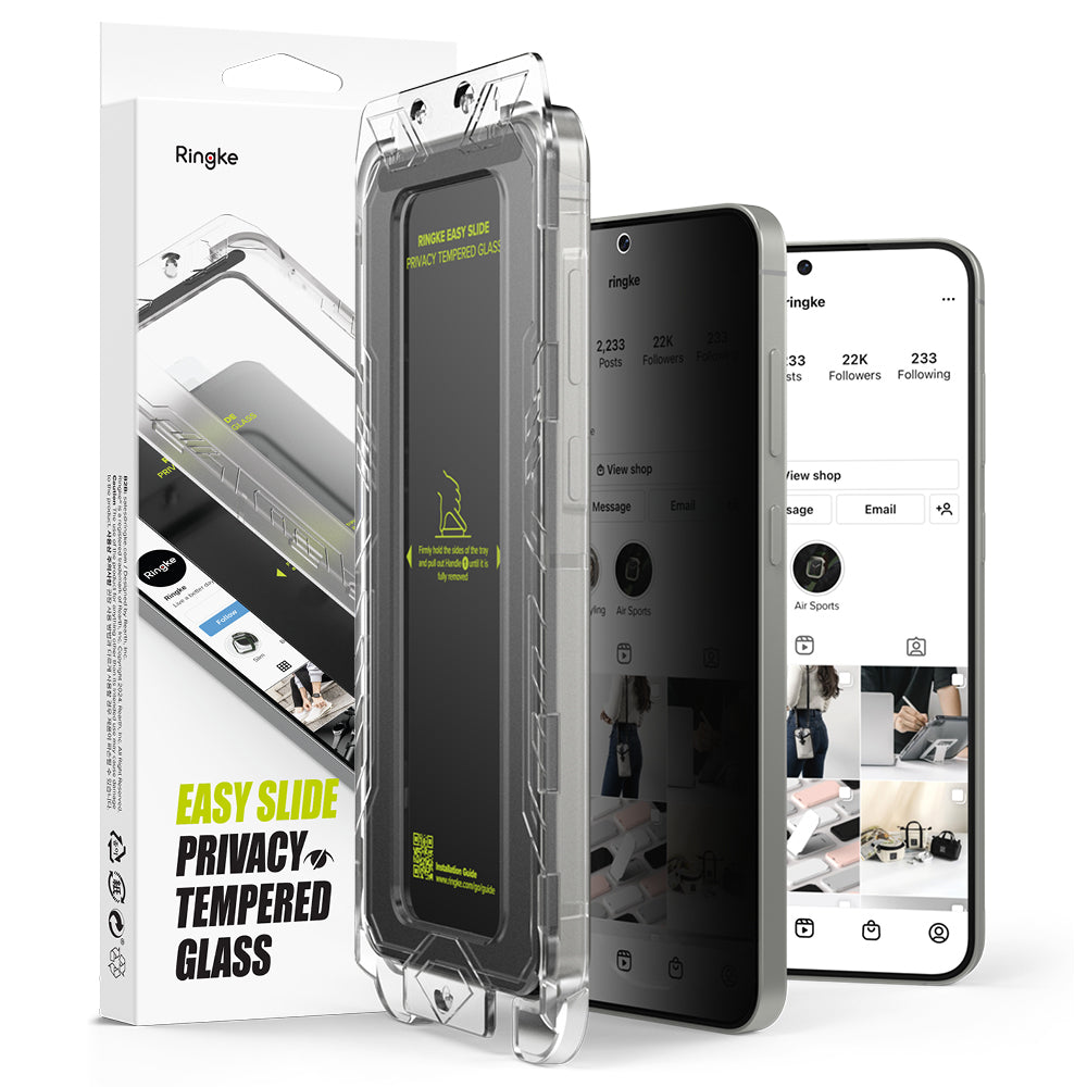 Pellicola protettiva per schermo Privacy Ringke Easy Slide per Samsung Galaxy S25+ S936, Vetro temperato, Colla completa, Set da 2 pezzi
