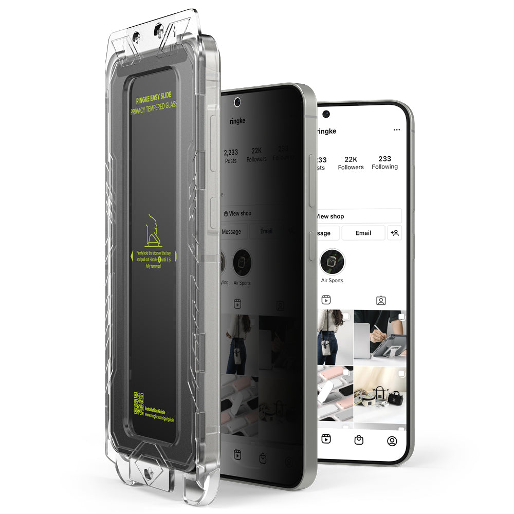 Pellicola protettiva per schermo Privacy Ringke Easy Slide per Samsung Galaxy S25+ S936, Vetro temperato, Colla completa, Set da 2 pezzi
