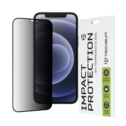 Pellicola protettiva per schermo Privacy Techsuit per Apple iPhone 12 / 12 Pro, Vetro temperato, Full Glue, 111D