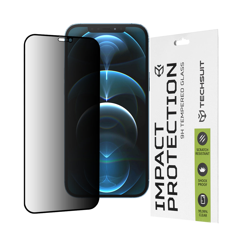 Pellicola protettiva per schermo Privacy Techsuit per Apple iPhone 12 Pro Max, Vetro temperato, Full Glue, 111D