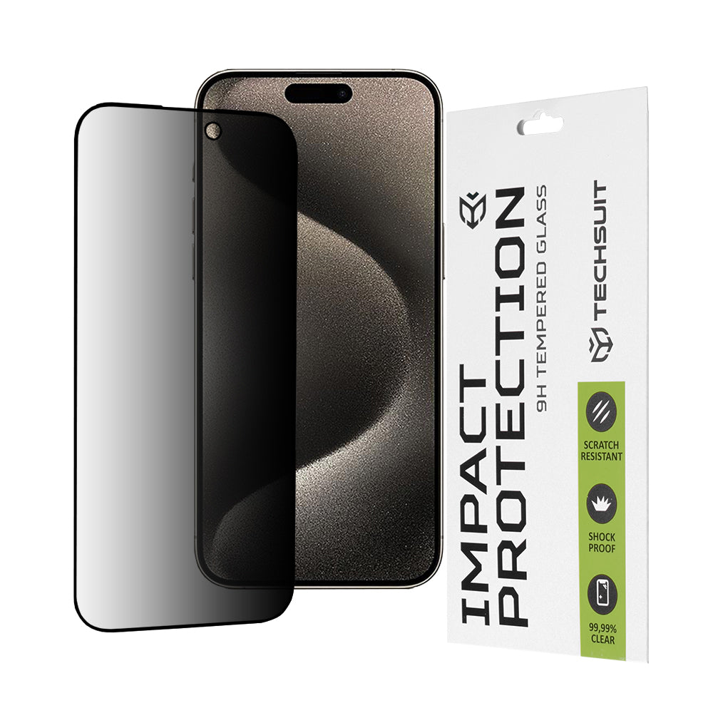 Pellicola protettiva per schermo Privacy Techsuit per Apple iPhone 15 Pro Max, Vetro Temperato, Full Glue, 111D