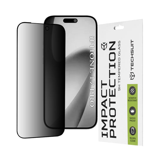 Pellicola Protettiva Schermo Privacy Techsuit per Apple iPhone 17 Pro, Vetro Temperato, Full Glue, 111D