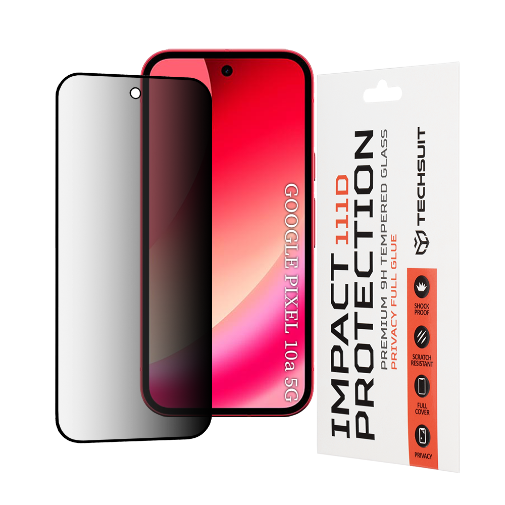 Pellicola Protettiva Schermo Privacy Techsuit per Google Pixel 10a, Vetro Temperato, Full Glue, 111D