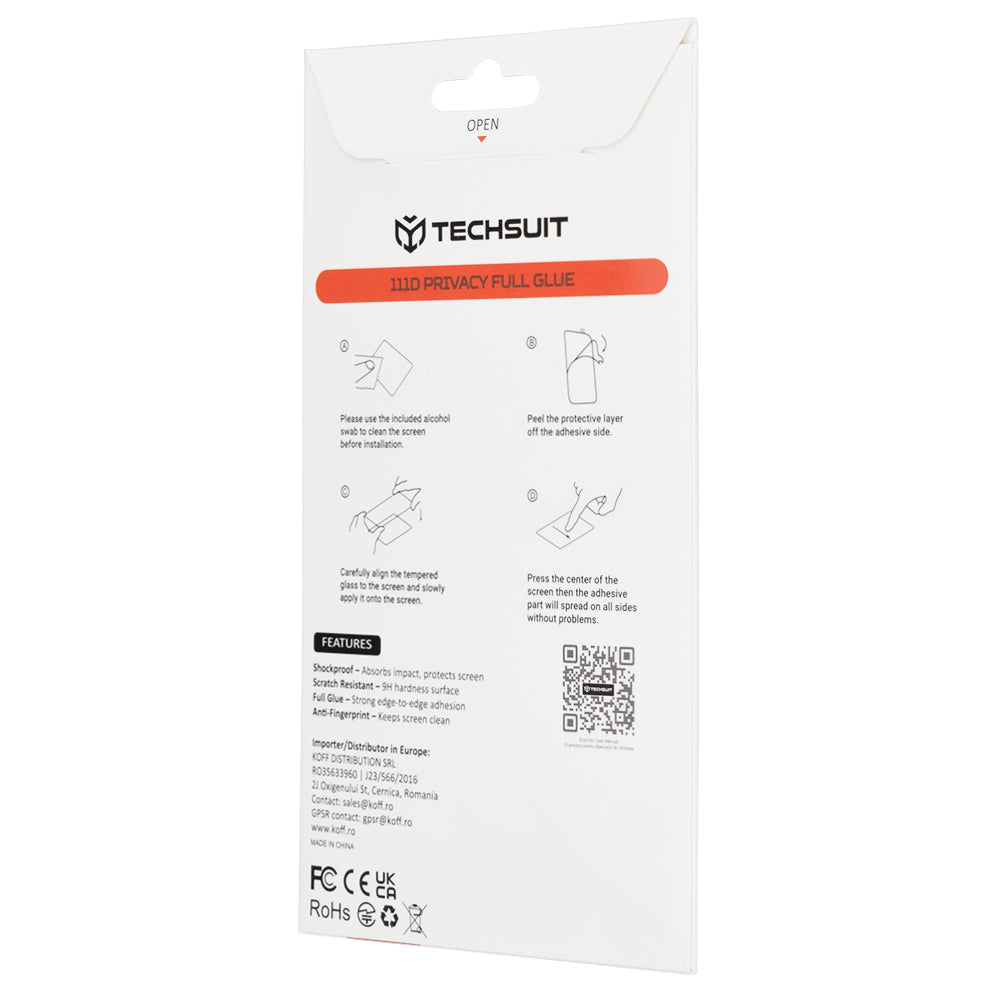 Pellicola protettiva per schermo Privacy Techsuit per Honor 600 Smart, Vetro temperato, Full Glue, 111D