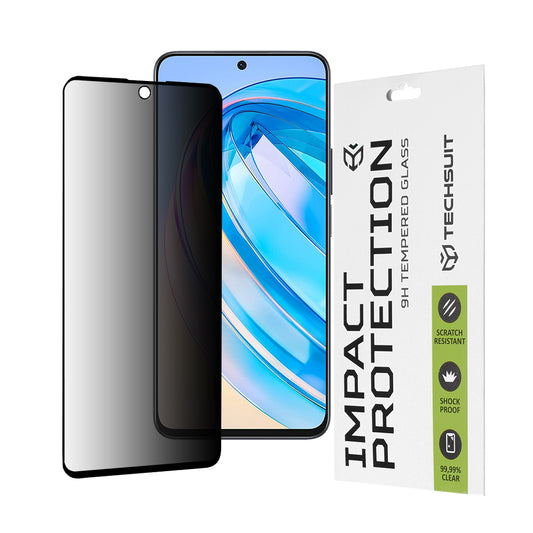 Pellicola protettiva per schermo Privacy Techsuit per Honor X8a / X8 4G, Vetro temperato, Full Glue, 111D