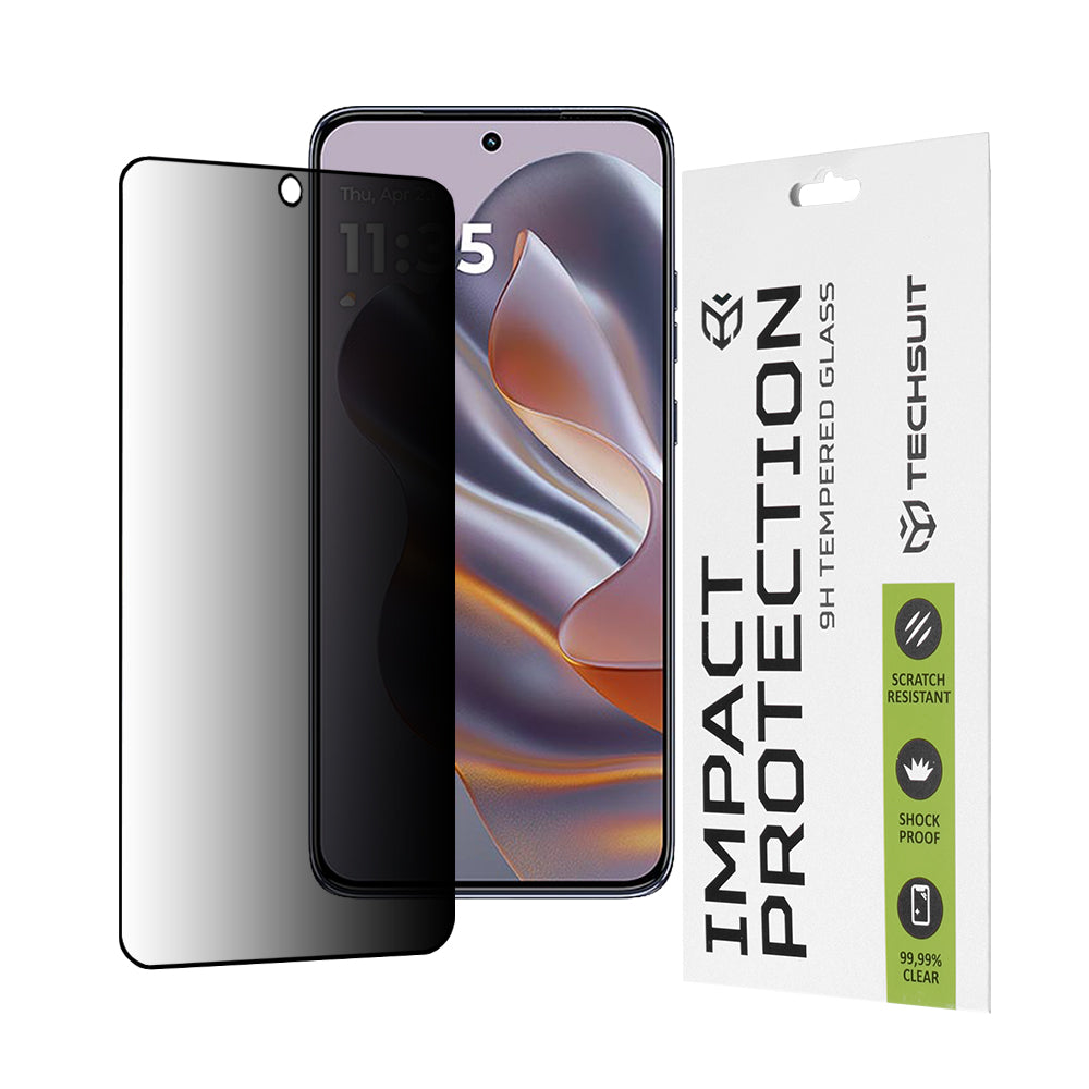 Pellicola protettiva per schermo Privacy Techsuit per Motorola Edge 50 Neo, Vetro Temperato, Full Glue, 111D