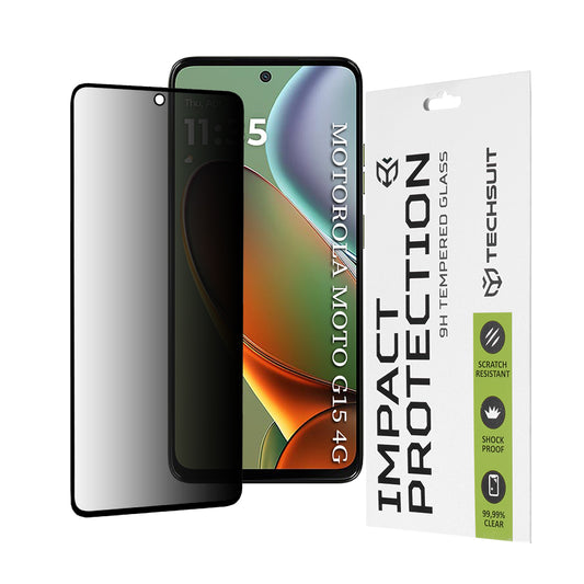 Pellicola protettiva per schermo Privacy Techsuit per Motorola Moto G15 / G15 Power, Vetro temperato, Full Glue, 111D
