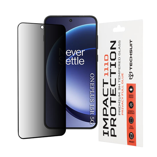 Privacy Techsuit Screen Protector for OnePlus 15R, Tempered Glass, Full Glue, 111D
