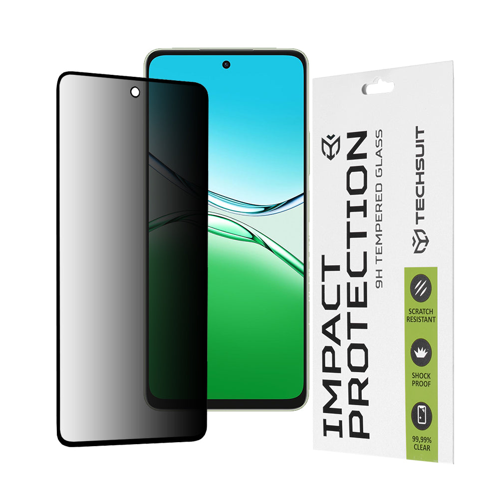 Pellicola protettiva per schermo Privacy Techsuit per Oppo A5 Pro 4G / A5 Pro, Vetro Temperato, Full Glue, 111D