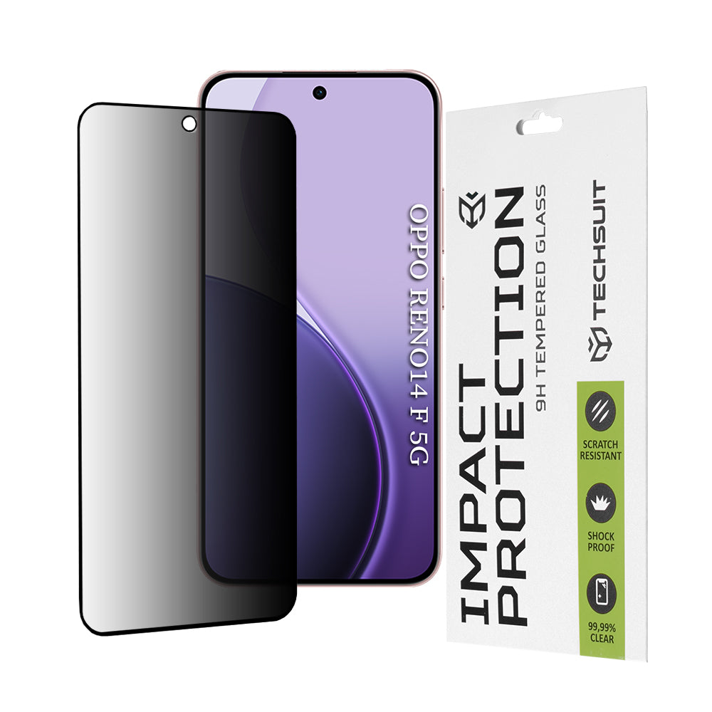 Pellicola protettiva per schermo Privacy Techsuit per Oppo Reno14 FS 5G / Reno14 F, Vetro temperato, Full Glue, 111D