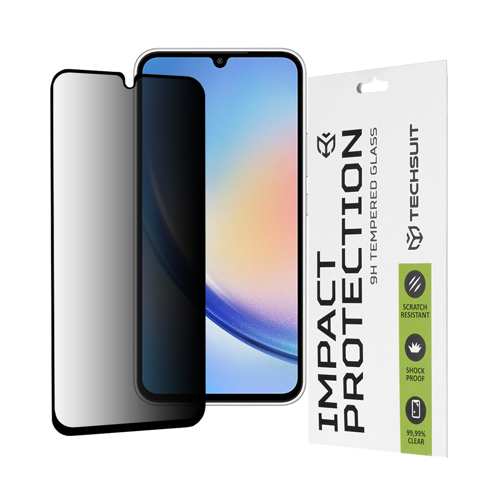 Pellicola protettiva per schermo Privacy Techsuit per Samsung Galaxy A34 A346, Vetro Temperato, Full Glue, 111D