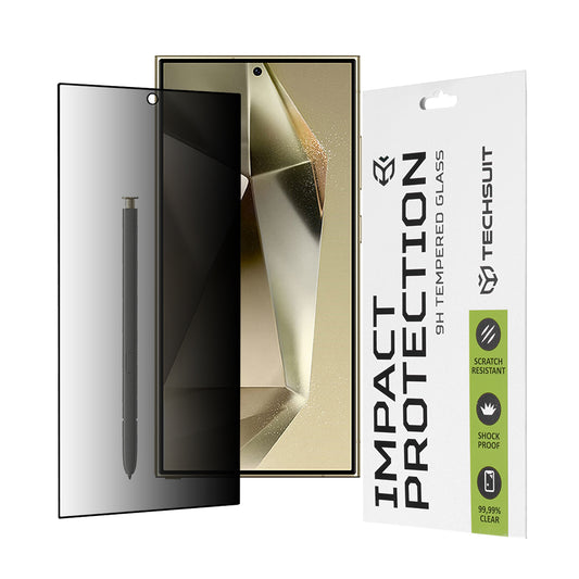 Pellicola protettiva per schermo Privacy Techsuit per Samsung Galaxy S24 Ultra S928, Vetro Temperato, Full Glue, 111D