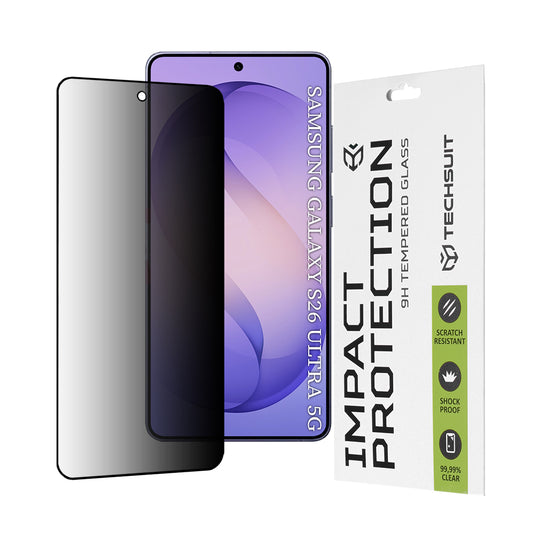 Pellicola Protettiva Schermo Privacy Techsuit per Samsung Galaxy S26 Ultra, Vetro Temperato, Full Glue, 111D