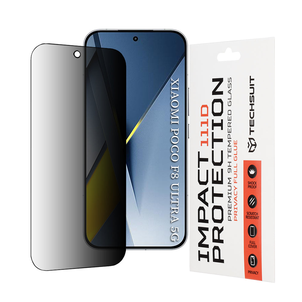 Pellicola Protettiva Schermo Privacy Techsuit per Xiaomi Poco F8 Ultra, Vetro Temperato, Full Glue, 111D