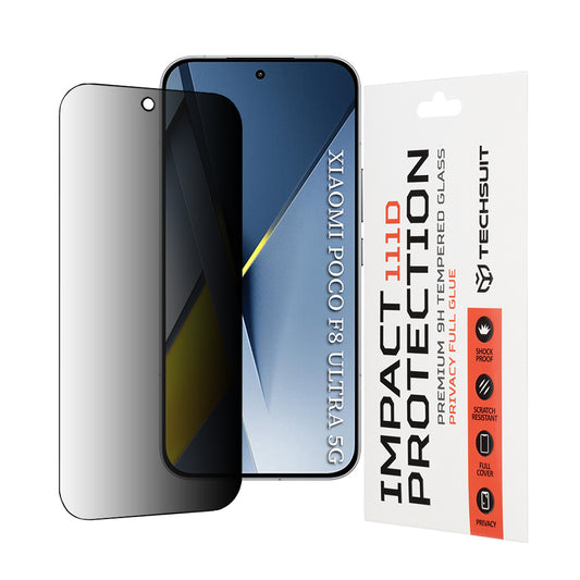 Pellicola Protettiva Schermo Privacy Techsuit per Xiaomi Poco F8 Ultra, Vetro Temperato, Full Glue, 111D