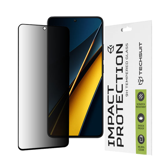 Pellicola protettiva per schermo Privacy Techsuit per Xiaomi Poco X6 Pro, Vetro temperato, Full Glue, 111D