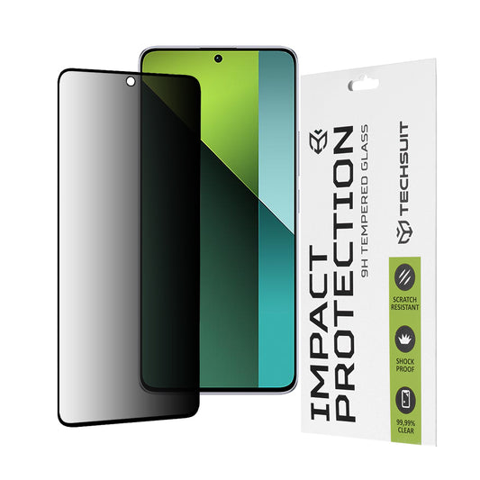 Pellicola protettiva per schermo Privacy Techsuit per Xiaomi Poco X6 / Redmi Note 13 Pro 5G, Vetro Temperato, Full Glue, 111D